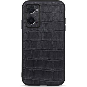 For OPPO A76 Accurate Hole Crocodile Texture Genuine Leather Phone Case(Black)