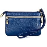 Dames naaien draad lederen fox handtassen schattige mini sleutel geval (blauw)