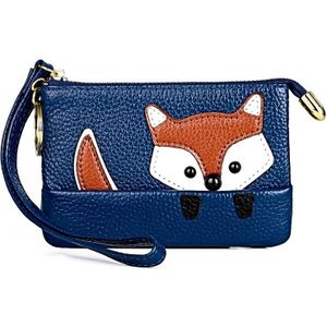 Dames naaien draad lederen fox handtassen schattige mini sleutel geval (blauw)