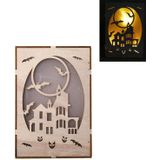 Houten Halloween Heks Pompoen Haunted House LED-verlichting Driedimensionale ornamenten (JM01505)