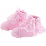 3 paren Bow Lace baby sokken pasgeboren katoen baby sok  maat: M (roze)