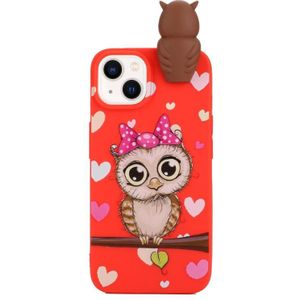 Voor iPhone 14 Plus schokbestendig Cartoon TPU-telefoonhoesje (rode uil)