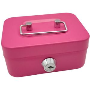Draagbare metalen veilige kassa spaarpot geldorganizer met sleutel (klein roze)
