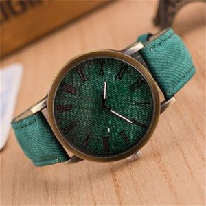 Denim Design lederen riem Quartz horloges voor vrouwen (groen)