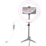 PULUZ 10 2 inch 26cm USB 3 modi Dimbare LED ring VLogging Selfie fotografie video-verlichting met koude schoen statief bal hoofd & telefoon klem (roze)