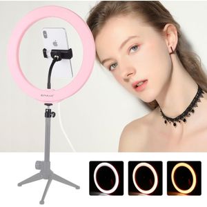 PULUZ 10 2 inch 26cm USB 3 modi Dimbare LED ring VLogging Selfie fotografie video-verlichting met koude schoen statief bal hoofd & telefoon klem (roze)