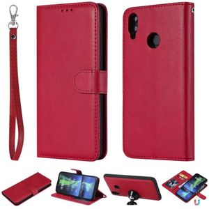 Voor Huawei Honor 8X Solid Color Horizontal Flip Protective Case met Holder & Card Slots & Wallet & Photo Frame & Lanyard(Red)