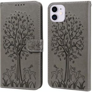 Tree & Deer patroon geperst afdrukken horizontale flip lederen telefooncase voor iPhone 11