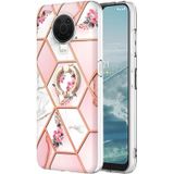 Voor Nokia G20 / G10 splitsen marmeren bloempatroon TPU ringhouder (roze bloem)