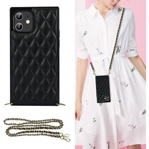 Elegant Rhombic Pattern Microfiber Leather + TPU Shockproof Case met Crossbody Strap-ketting voor iPhone 12 Mini