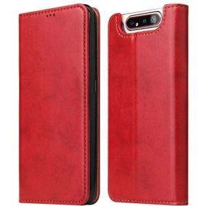 Dermis textuur PU + TPU horizontale Flip lederen draagtas met houder & kaartsleuven & portemonnee voor Galaxy A80 (rood)