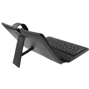 Universeel 7 inch Tablet PC PU leren Hoesje met kunststof USB toetsenbord en houder (zwart)