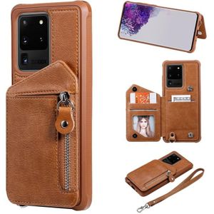 Voor Galaxy S20 Ultra Zipper Double Buckle Shockproof Protective Case met Stand & Photo Holder & Wallet-functie(Koffie)