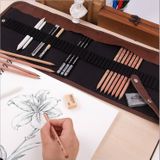Beginner schetsen Tools (18 PC's schetsen potloden met houtskool potlood + gummen + Pen gordijn + Art mes) schetsen van Set(Black)