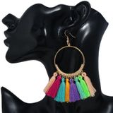 Klosje oorbellen voor vrouwen etnische grote drop oorbellen Bohemen mode-sieraden trendy katoen touw Fringe lange Dangle Oorbellen (lichtroze)