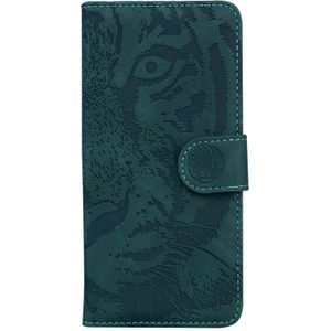 Voor iPhone XR Tiger Embossing Pattern Horizontale Flip Lederen Case met Holder & Card Slots & Wallet(Groen)