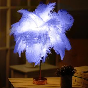 Struisvogel feather table lamp smeedde Iron Night Light LED koperdraadlamp (Royal Blue)