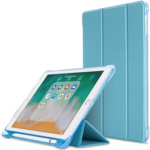 Litchi textuur Flip lederen case voor iPad 9.7 (2017)/9.7 (2018)/Air2/Air  met drie-opklapbare houder & Pensleuven (blauw)