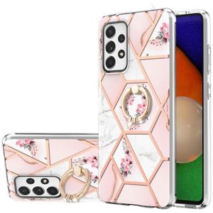 Voor Samsung Galaxy A73 5G splitsen marmeren bloempatroon TPU ringhouder (roze bloem)