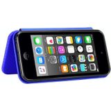 Voor iPod Touch 5 / 6 / 7 Koolstofvezel textuur Magnetische horizontale flip TPU + PC + PU lederen hoes met kaartsleuf(Blauw)