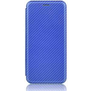 Voor iPod Touch 5 / 6 / 7 Koolstofvezel textuur Magnetische horizontale flip TPU + PC + PU lederen hoes met kaartsleuf(Blauw)