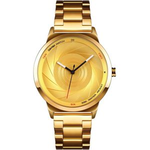 Skmei 9210 Fashion Trend Mens Business Polshorloge Eenvoudig driedimensionaal oppervlak waterdicht gouden Quartz Watch Man (Goud)
