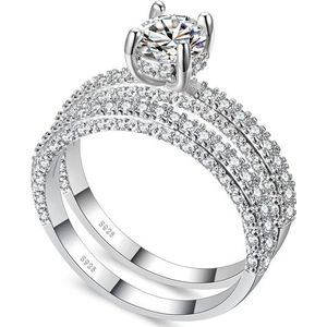 Dubbele rij voor vrouwen mode Cubic Zirconia Wedding Engagement Ring  ring grootte: 9 (ronde witgoud)