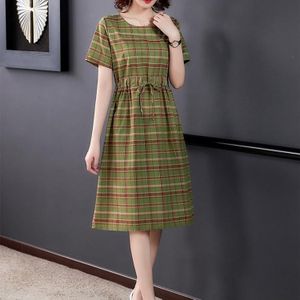 Korte mouwen losse buik-dekkende mid-length floral jurk (kleur: groen maat: XXL)