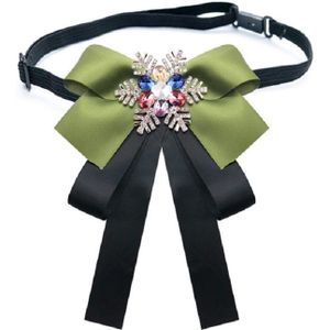 Vrouwen Snowflake Vorm Gekleurde Rijnsteen Bow-knot Bow Tie Broche Kleding Accessoires  Style: Tie Belts Versie (Olive Green)