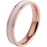 4 PCS Simple Black White Epoxy Couple Ring Women Titanium Steel Ring Jewelry  Size: US Size 9(White Glue Rose Gold)