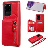 Voor Galaxy S20 Ultra Zipper Double Buckle Shockproof Protective Case met Stand & Photo Holder & Wallet Function(Red)