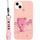 Voor iPhone 14 Silicone Painted Phone Case met Lanyard (Flower Bear)