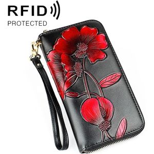 907 Antimagnetisch RFID vrouwen bloem patroon grote capaciteit hand portemonnee portemonnee telefoon zak met kaartsleuven (rood)