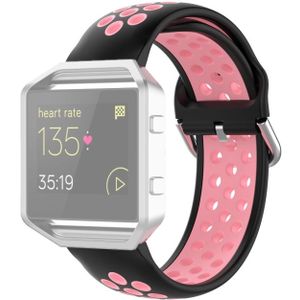 Voor Fitbit Versa 2 / Versa / Versa Lite / Blaze 23mm Sport Twee kleuren Siliconen vervangende band Horlogeband (Zwart Roze)