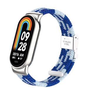 Voor Xiaomi Mi Band 8 / 8 NFC metalen kop + nylon gevlochten stalen gesp horlogeband (blauw wit)