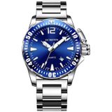 OCHSTIN 7002B multifunctioneel quartz waterdicht lichtgevend stalen band herenhorloge (zilver + blauw)