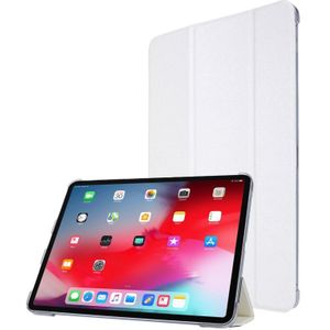 Voor iPad Pro 12.9 (2020) TPU Silk Texture Driekeer horizontaal flip lederen hoes met houder (wit)