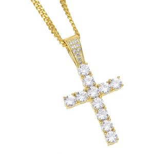 Hip Hop klauw instellen Premium Zircon Kruis hanger Necklace(Gold)