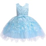 Meisjes onregelmatige geborduurde beaded Bow-knoop Tutu Mouwloze Jurk Show Dress  Passende hoogte: 120cm (Sky Blue)