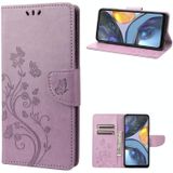 Voor Motorola Moto G22 Butterfly Flower Pattern Leather Telefoon Case (Light Purple)