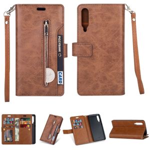 Voor Xiaomi Mi 9 / Mi 9 Explorer Multifunctionele Rits Horizontale Flip Lederen Case met Holder & Wallet & 9 Card Slots & Lanyard(Bruin)