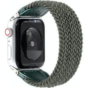 Nylon + leren gevlochten horlogeband voor Apple Watch Series 6 & SE & 5 & 4 44mm / 3 & 2 & 1 42mm  Maat:L(Army Green)