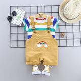 Zomer tweedelige baby bretels pak gestreepte korte mouwen zomer jurk (kleur: geel maat: 90)