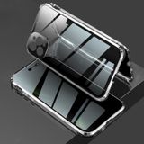 Schokbestendige anti-glurend magnetisch metalen frame Dubbelzijdige tempered glass case voor iPhone 12 Pro Max(Zilver)