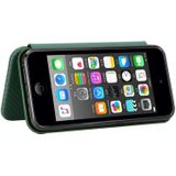Voor iPod Touch 5 / 6 / 7 Koolstofvezel textuur Magnetische horizontale flip TPU + PC + PU lederen hoes met kaartsleuf (groen)