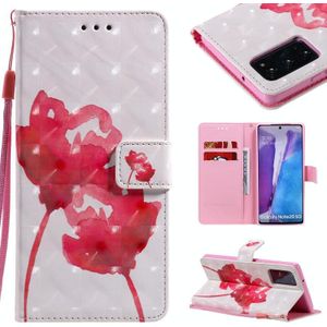 Voor Samsung Galaxy Note 20 3D Painting Horizontale Flip Lederen case met Holder & Card Slot & Lanyard(Red Rose)