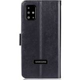 Voor Galaxy A51 vier-blad clasp relif gesp mobiele telefoon bescherming lederen draagtas met Lanyard & Card slot & portemonnee & beugel functie (zwart)