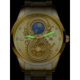 FNGEEN S999 mannen niet-mechanische horloge kalender dragon en phoenix patroon paar horloge (volledig goud wit oppervlak)