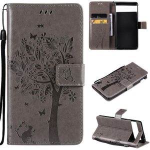 Voor Google Pixel 6 Tree & Cat relif patroon horizontale flip lederen tas met houder & kaart slots & portemonnee & lanyard