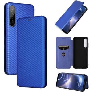 For HTC Desire 22 Pro Carbon Fiber Texture Magnetic Flip Leather Phone Case(Blue)